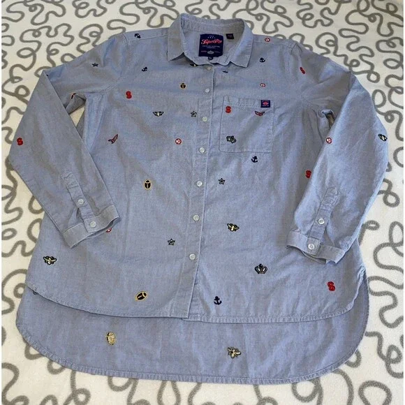 Superdry Womens Long Sleeve Shirt L Madison Blue Embroidered Denim Button - Picture 4 of 11